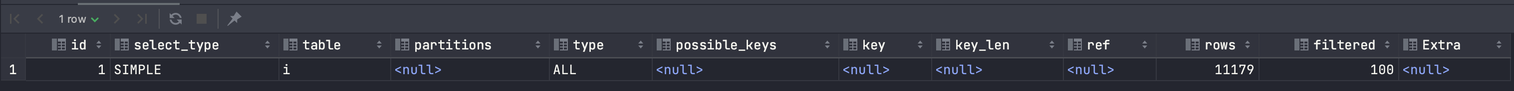 EXPLAIN command result